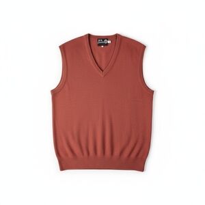 Panda 100% Cashmere V-Neck Sweater Vest - Rust Orange Large